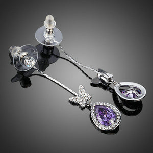 Purple Butterfly Zirconia Drop Earrings - KHAISTA Fashion Jewellery