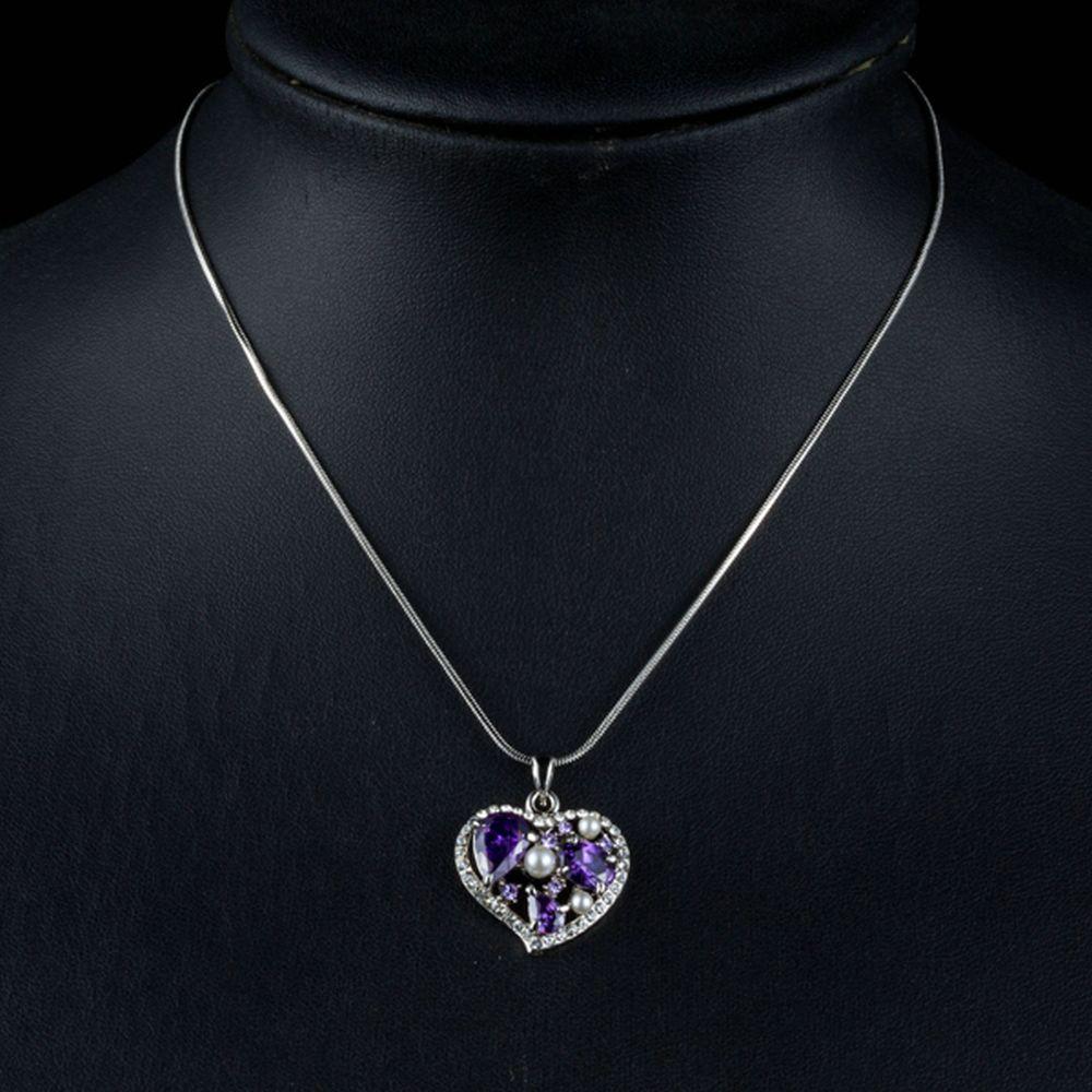 Purple heart pendant necklace Clearance