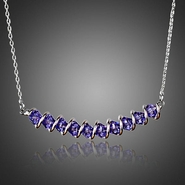 KHAISTA purple crystal link chain pendant necklace on white background