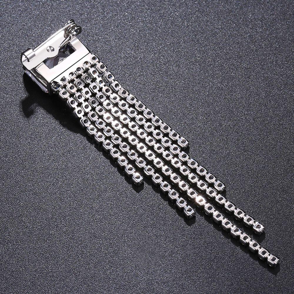 khaista rectangle clear cubic zirconia stone tassel brooch pin image 4