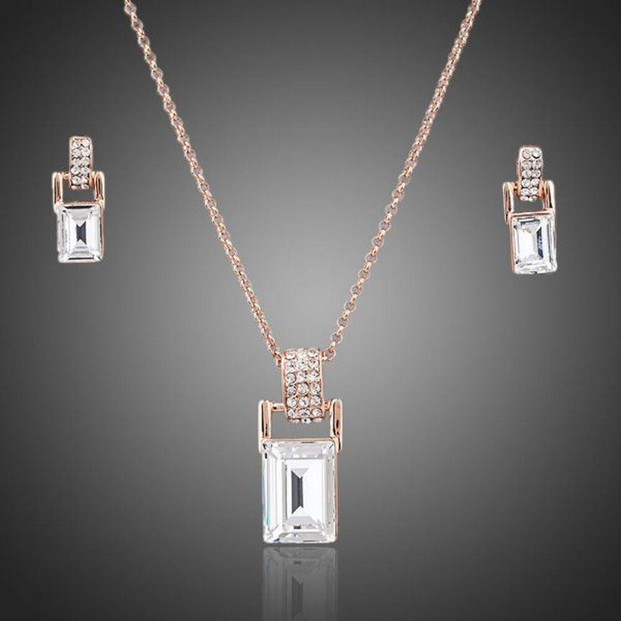 Khaista rectangle crystal necklace earrings set on white background