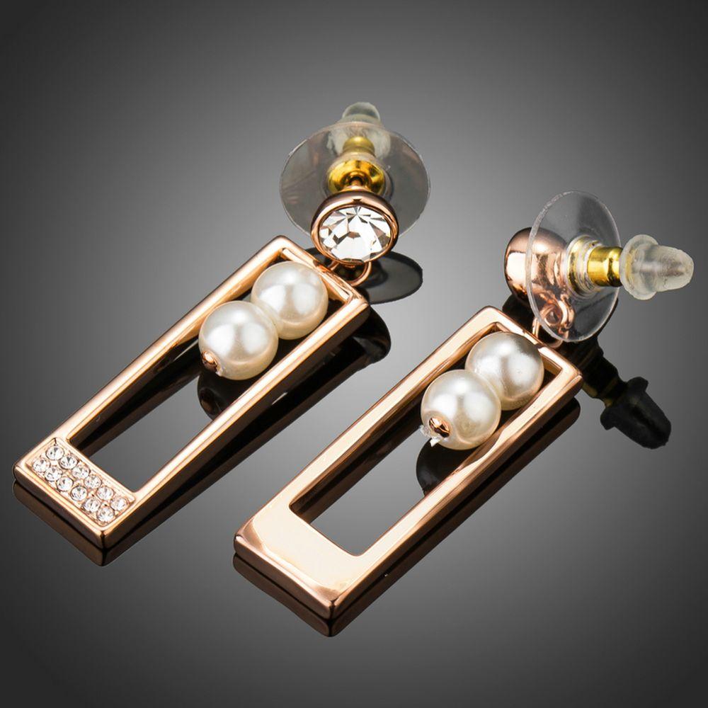 khaista rectangle shape rose gold color pearl drop earrings image 4