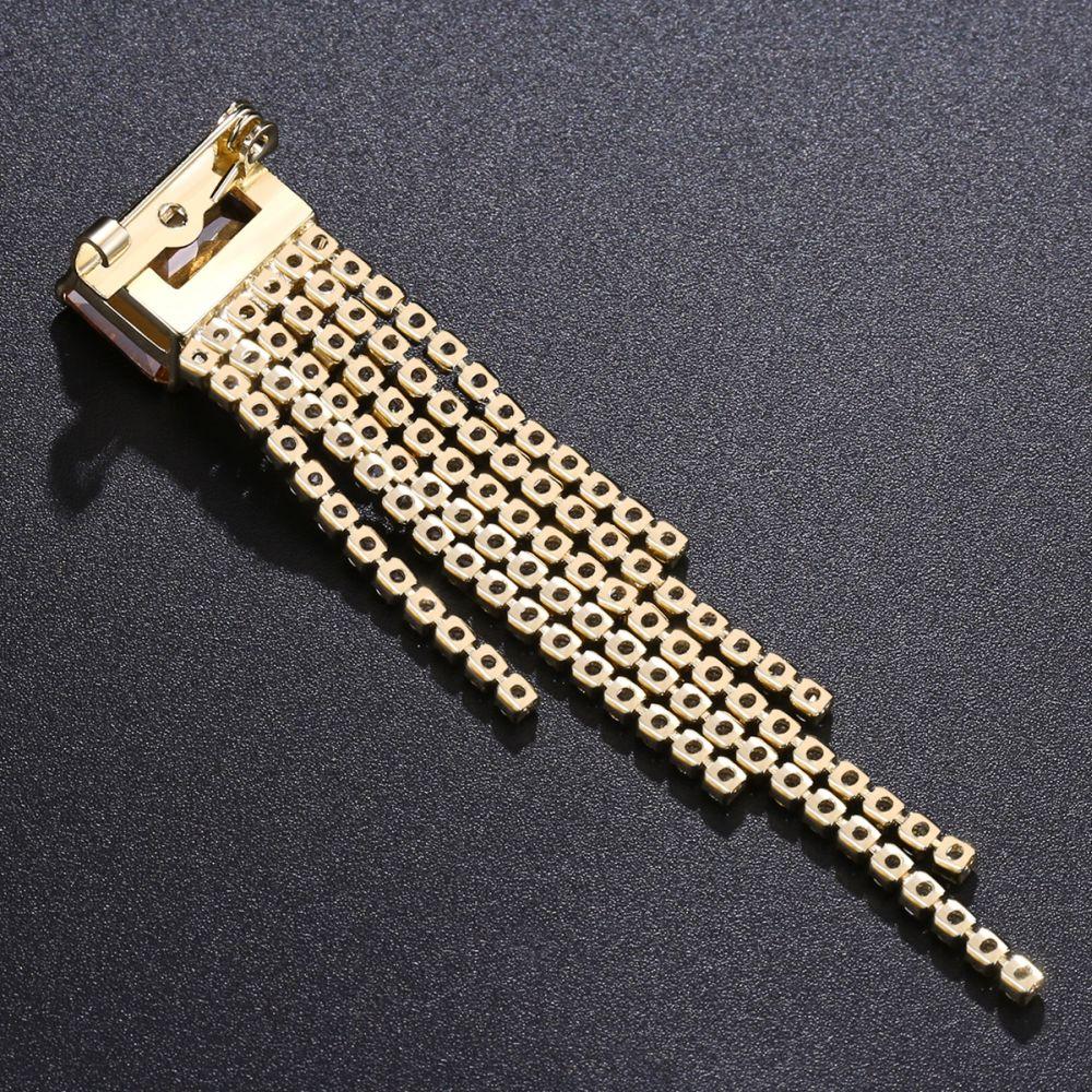 khaista rectangle tassel champagne zirconia brooch image 4