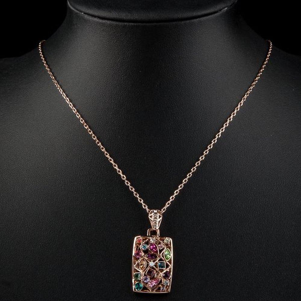 khaista rectangular rainbow crystals necklace kf0083 image 4