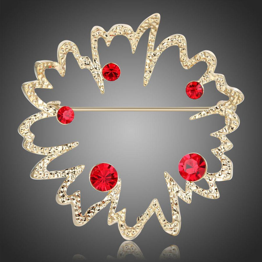 Khaista red Austrian rhinestone flower brooch on white background