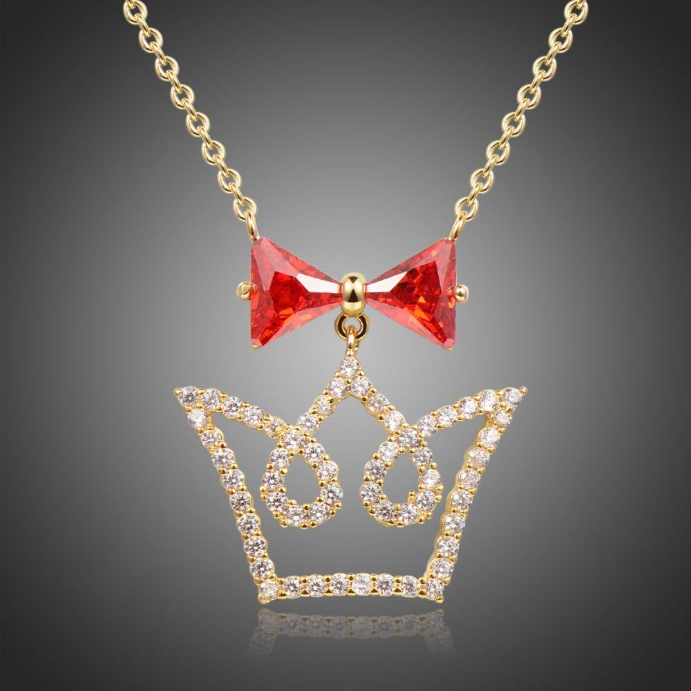 khaista red cubic zirconia bowknot crown pendant necklace kfjn0293 image 5