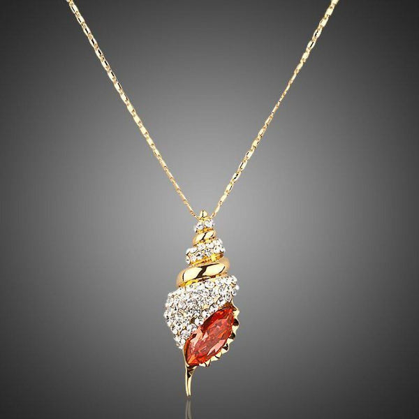 KHAISTA red paved crystal pendant necklace on white background