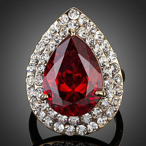 Khaista Red Water Drop Ring on white background