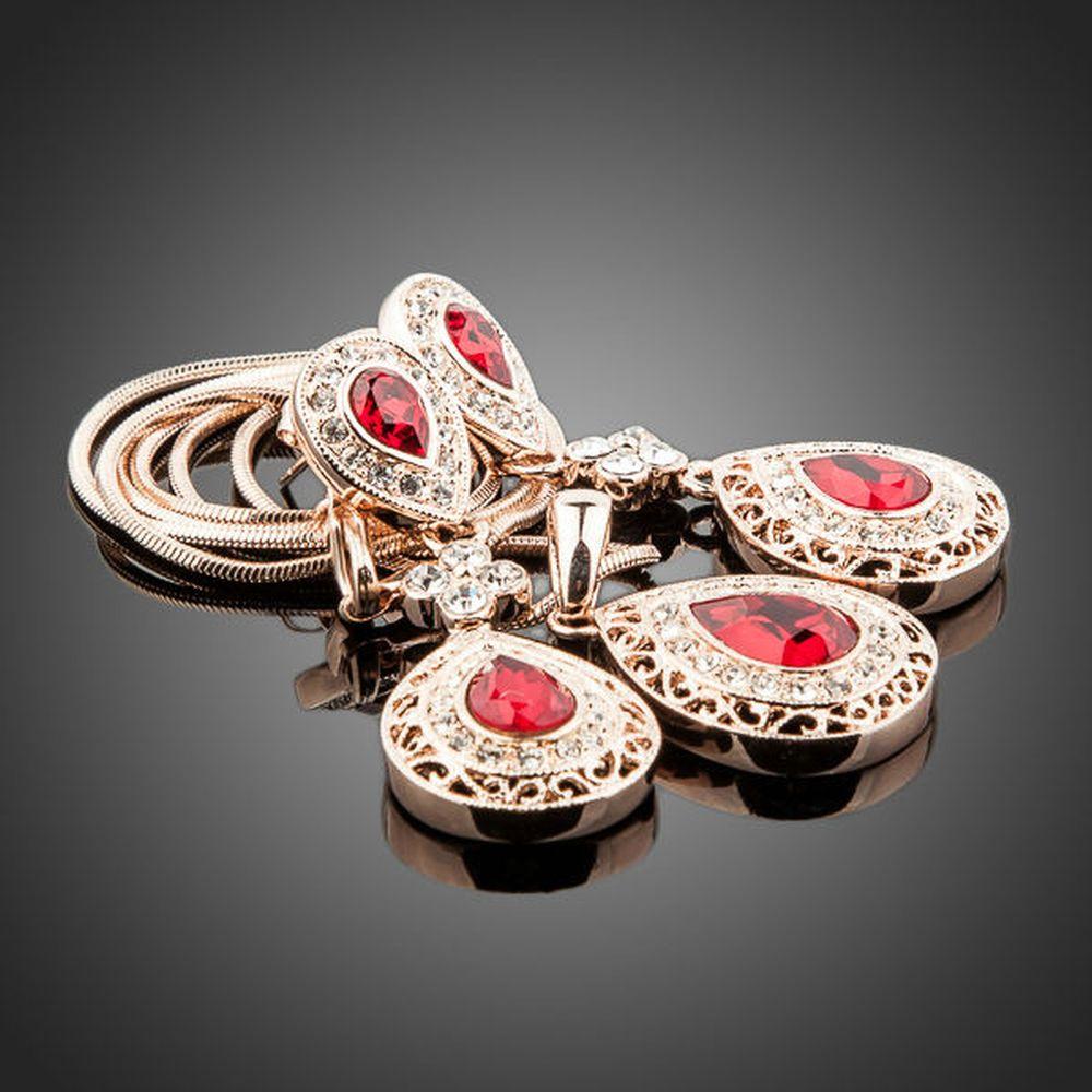 khaista rose gold carved red crystal drop necklace and earrings set image 4
