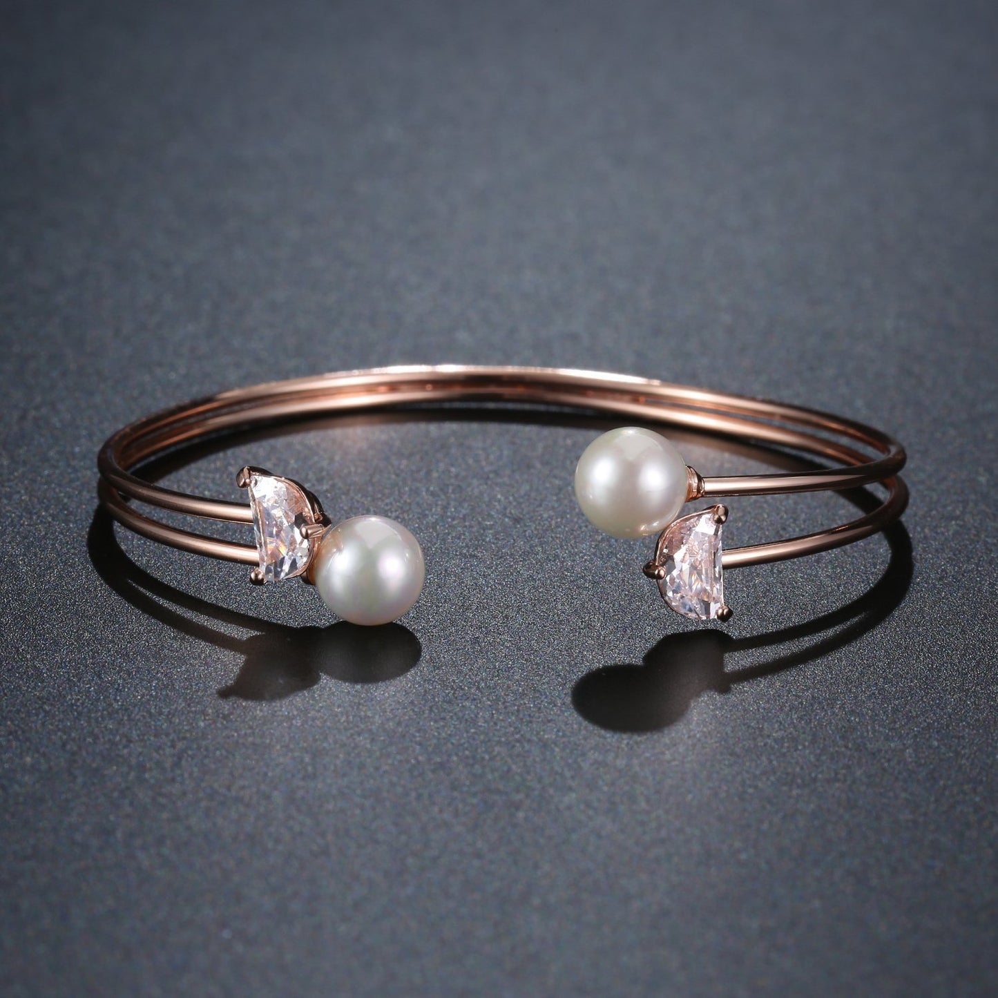 khaista rose gold pearl adjustable bangle kbq0106 image 4