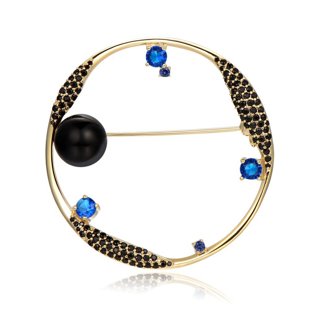 khaista round blue cubic zirconia stars and black pearl earth brooch kfjb0105 image 5