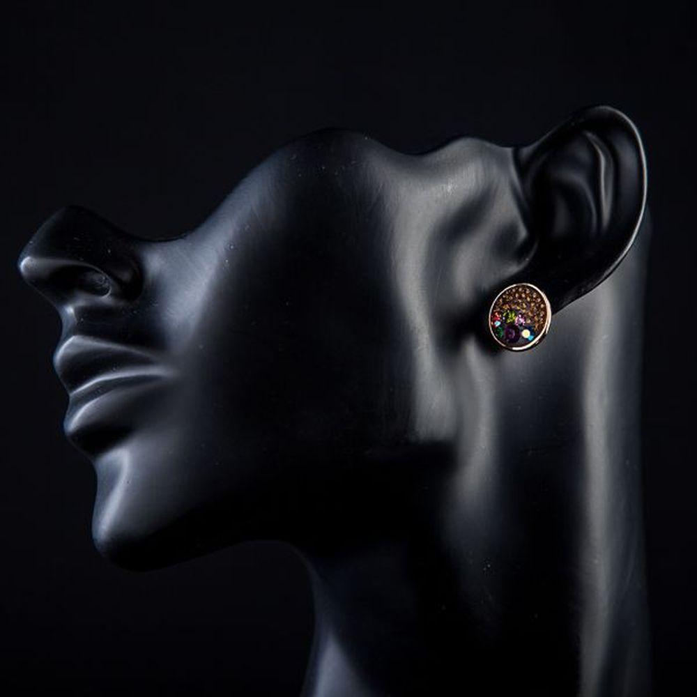 khaista round chocolate crystal stud earrings me0059 image 4