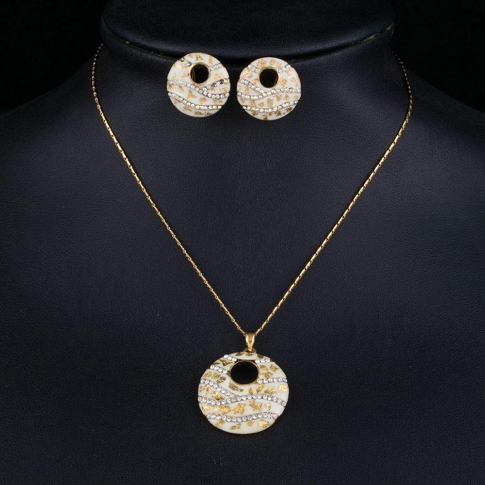 khaista round crystal clip earrings pendant set mjg0213 image 4