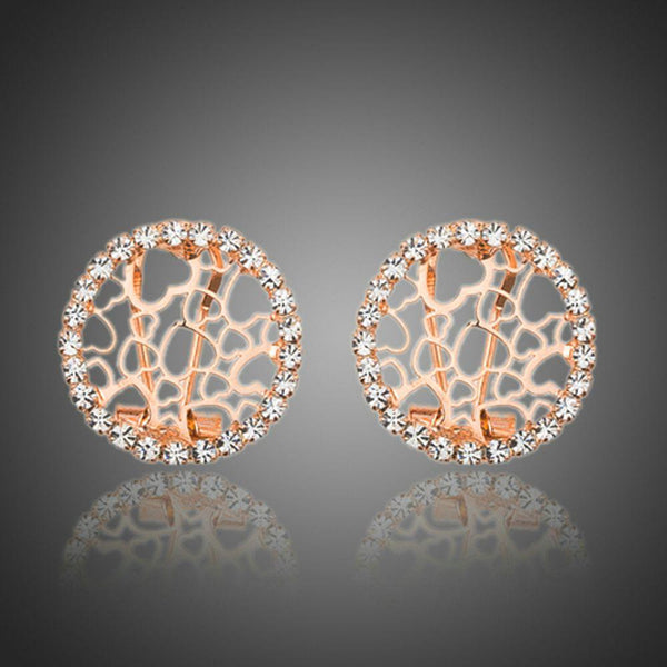 KHAISTA round CZ hearts clip earrings on white background