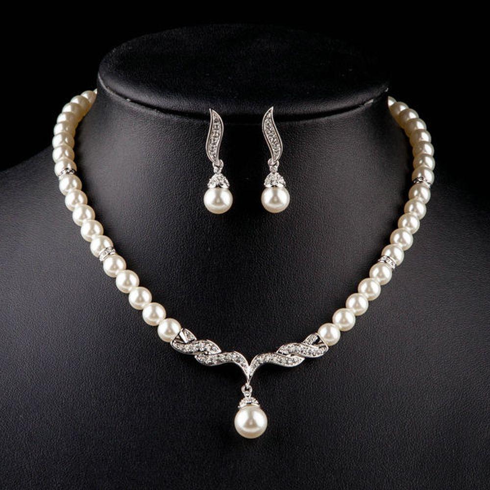 khaista round pearl strand earrings and necklace jewelry set mjj0086 image 4