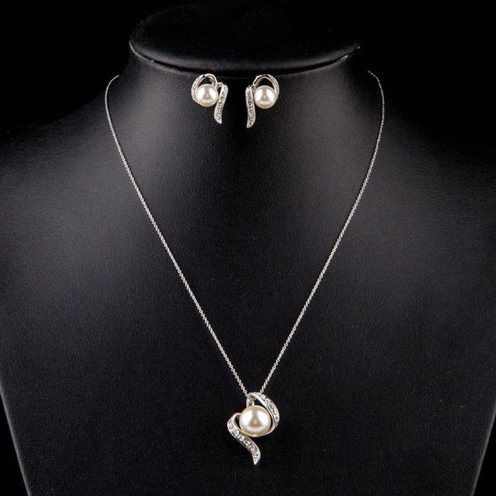 khaista round pearl stud earrings and necklace set mjg0062 image 4