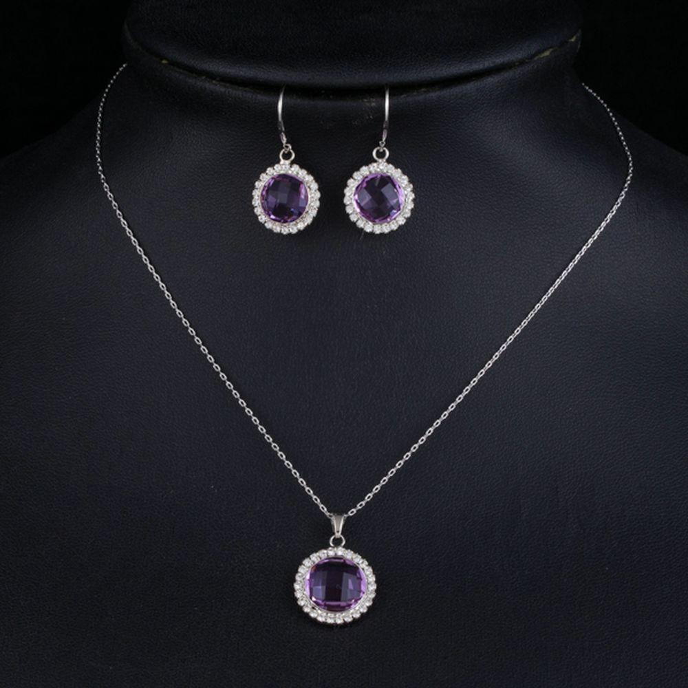 khaista round purple crystal drop earrings and pendant necklace set mjj0185 image 4