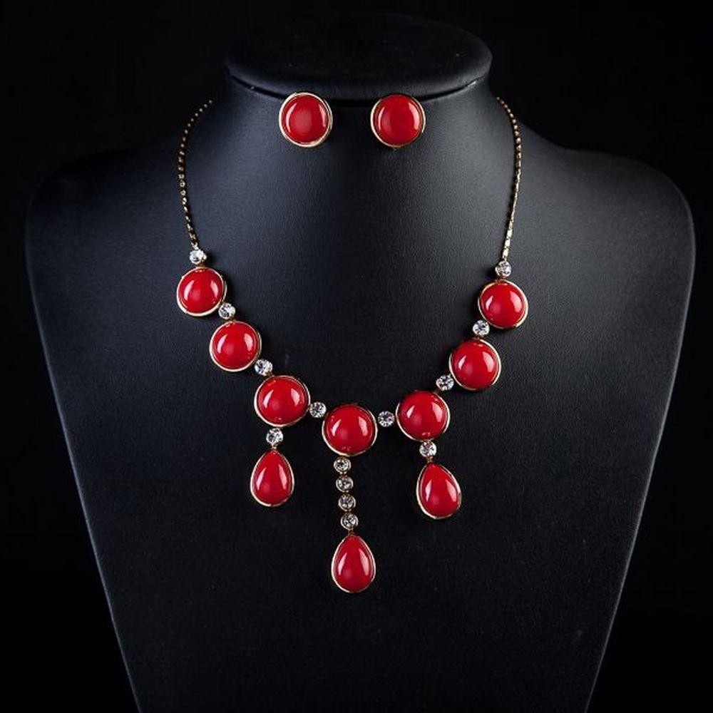 khaista round red earrings and necklace jewelry set mjg0028 image 4
