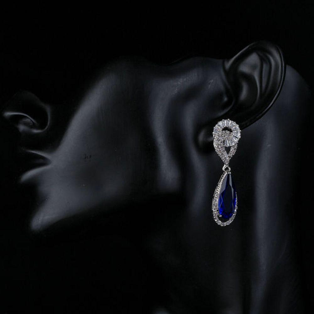 khaista royal blue cubic zirconia drop earrings me0108 image 4
