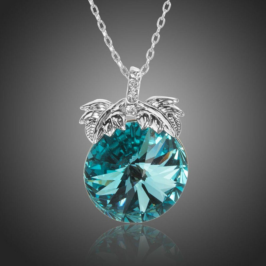 KHAISTA sea blue Austrian crystal necklace on white background