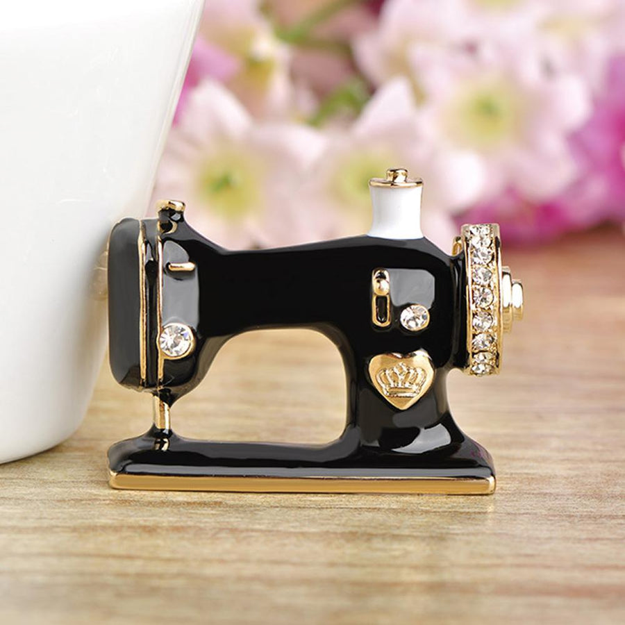 Khaista crystal sewing machine brooch on white background