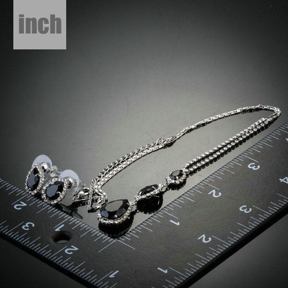khaista shiny black water drop stud earrings necklace set mjg0153 image 3