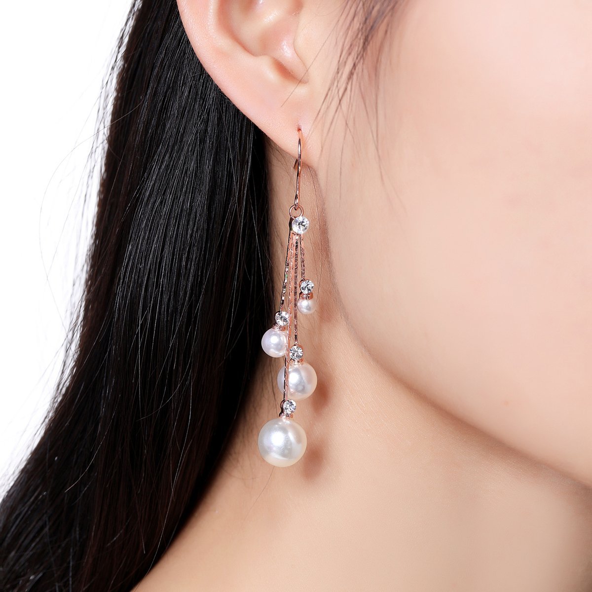 khaista simulated pearl chain dangle hook earrings kpe0343 image 4