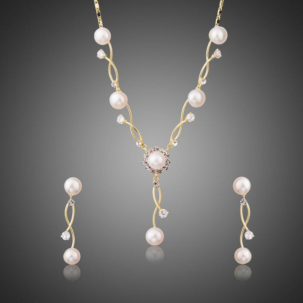 Khaista pearl vine Austrian crystal vintage necklace earrings set