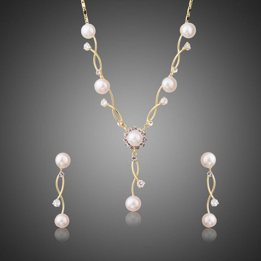 Khaista pearl vine Austrian crystal vintage necklace earrings set