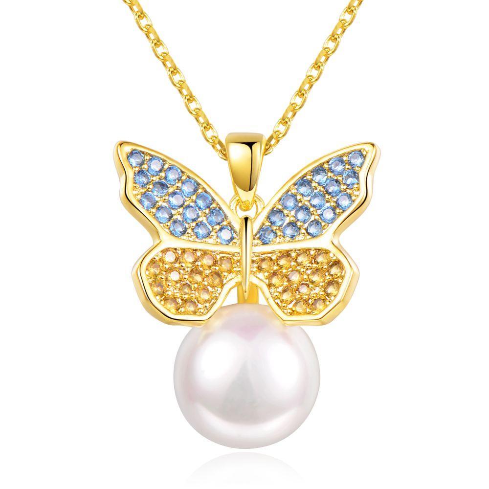 khaista sitting golden butterfly on snow pearl necklace pendant prn0273 image 5