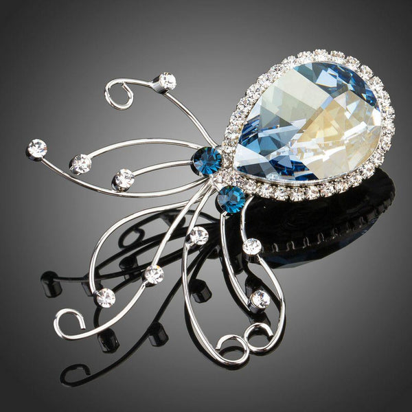 Khaista sky blue crystal octopus brooch on white background