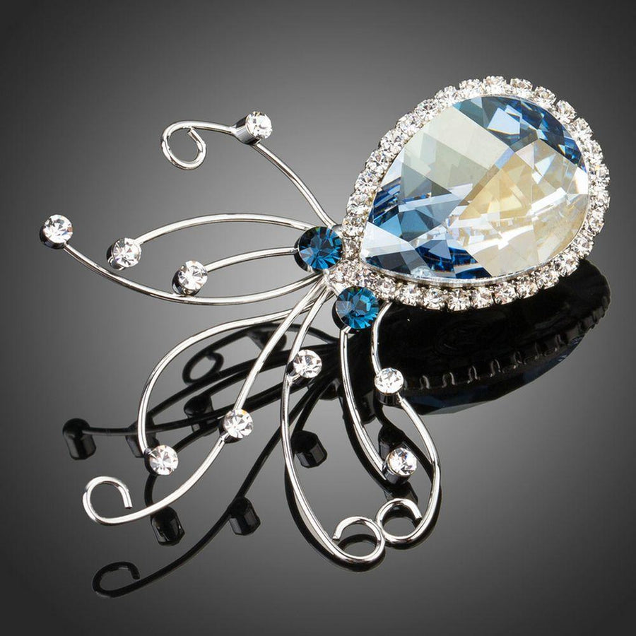 Khaista sky blue crystal octopus brooch on white background