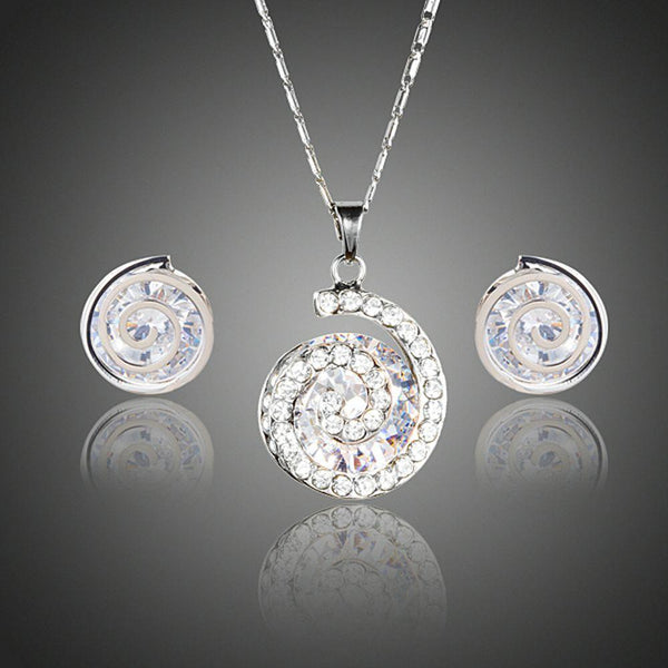 Khaista snail spiral crystal stud earrings necklace set