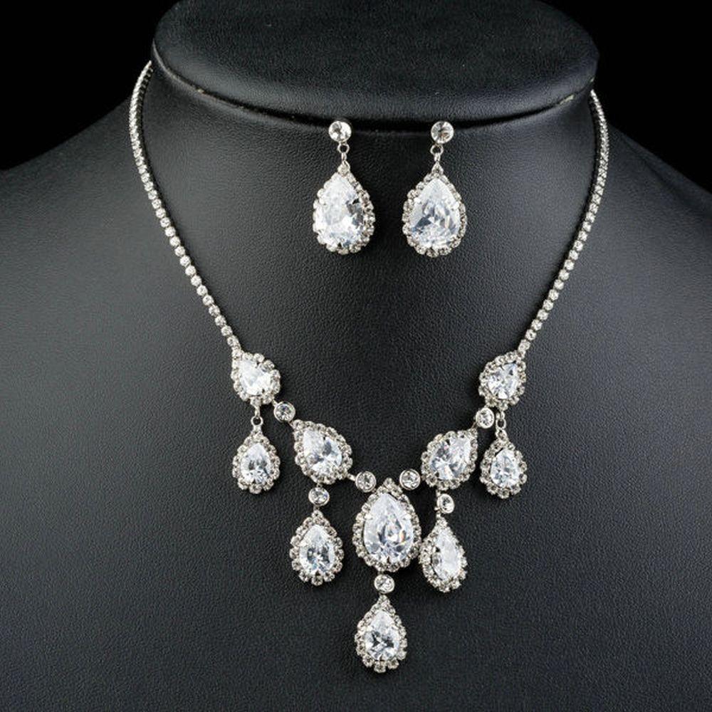 khaista snow white waterdrop pendant necklace drop earrings set mjj0151 image 4