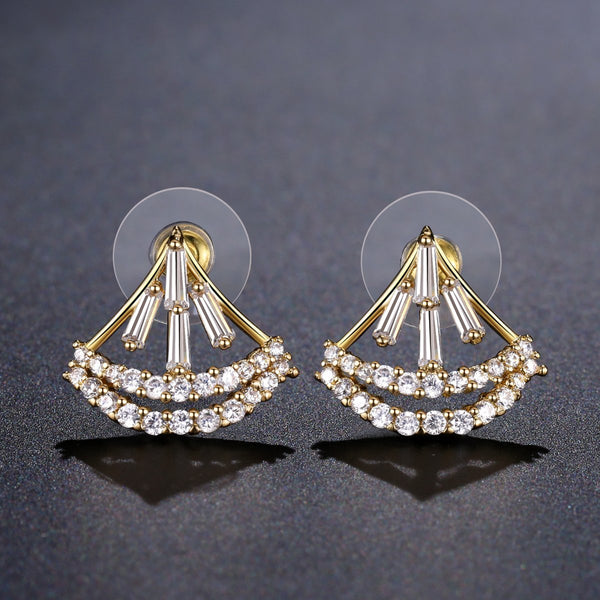 KHAISTA sparkling cubic zircon stud earrings on white background