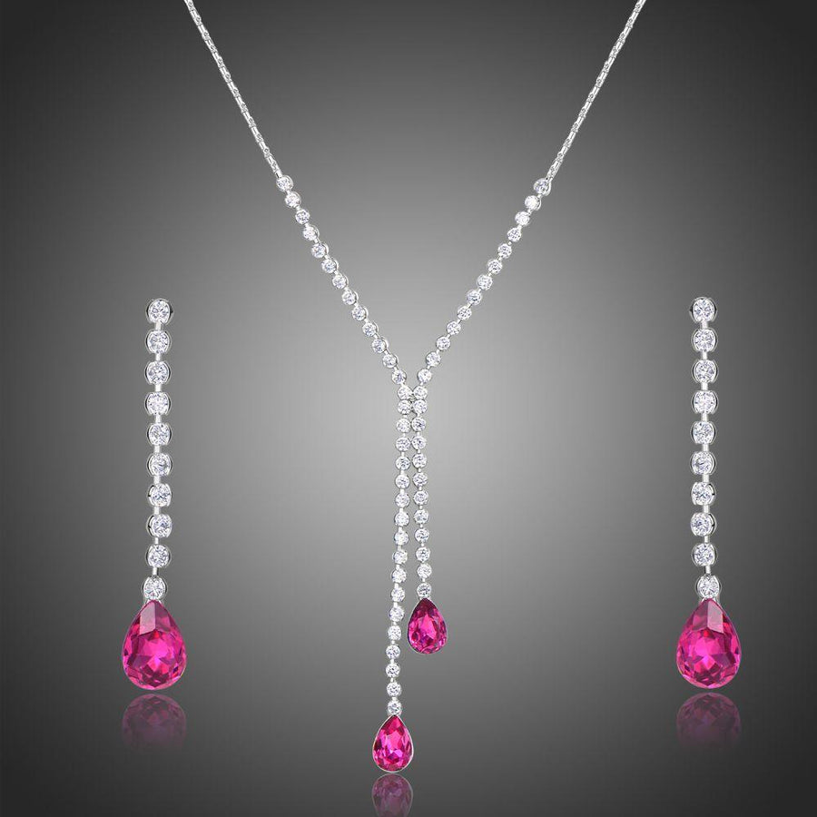 Khaista sparkling red Austrian crystal jewellery set on white background