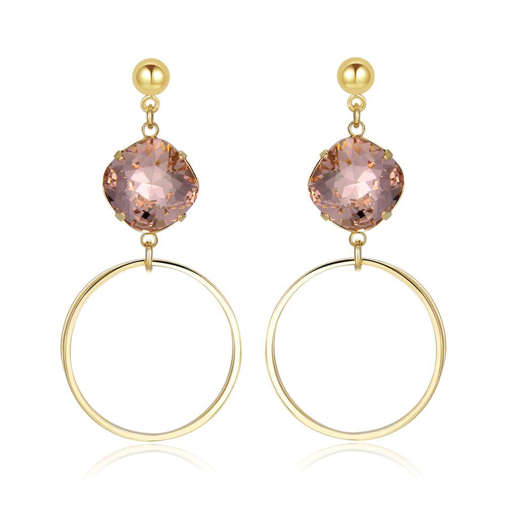 khaista square pink austrian crystals circle drop earrings kfje0413 image 5