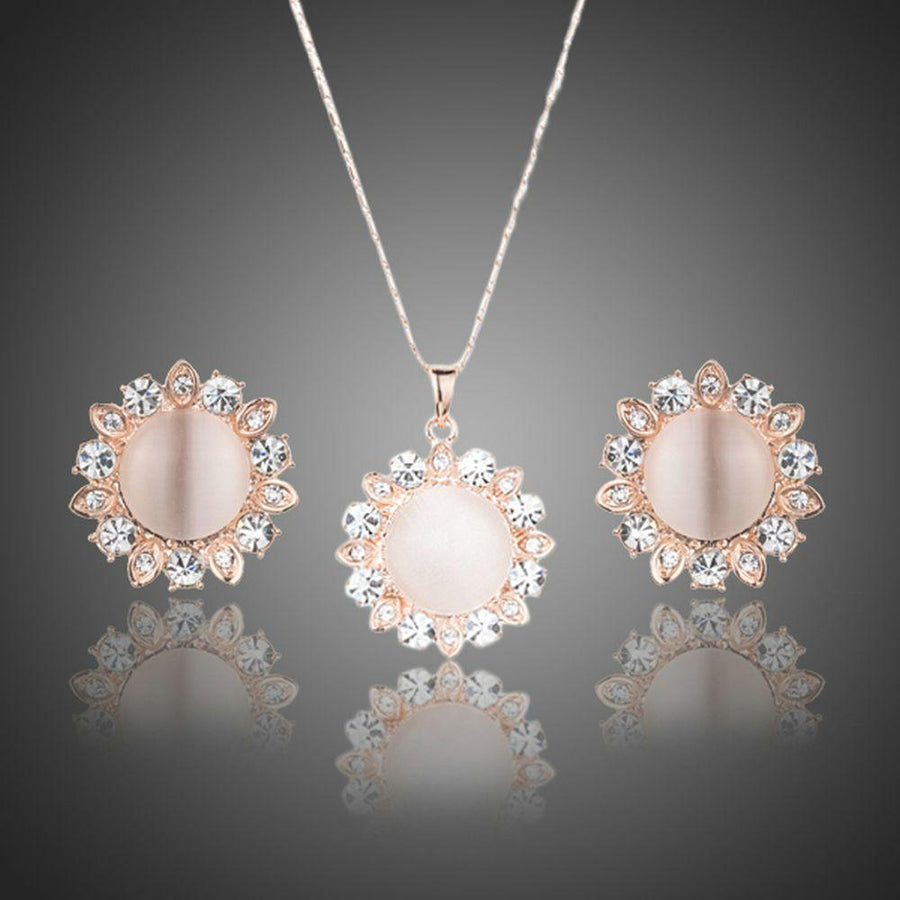 Khaista sun opal crystal stud earrings pendant set