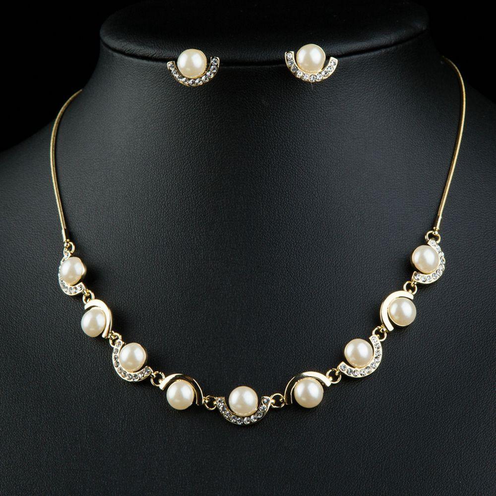 khaista synthetic pearls charm necklace and earrings set kg0232 image 4