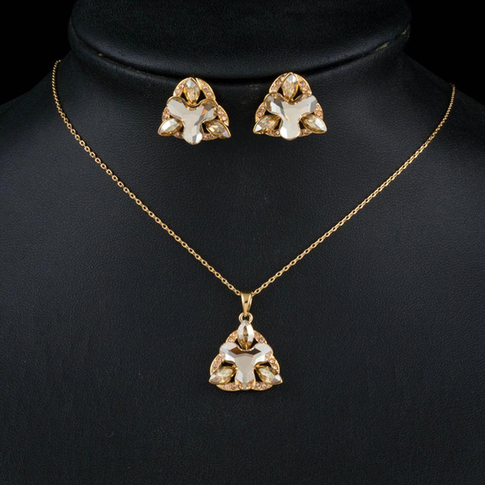 khaista triangle flower stud earrings pendant necklace set mjj0207 image 4