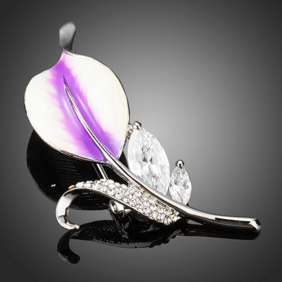 Khaista violet leaf brooch pin on white background