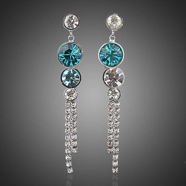 KHAISTA water drop CZ drop earrings on white background