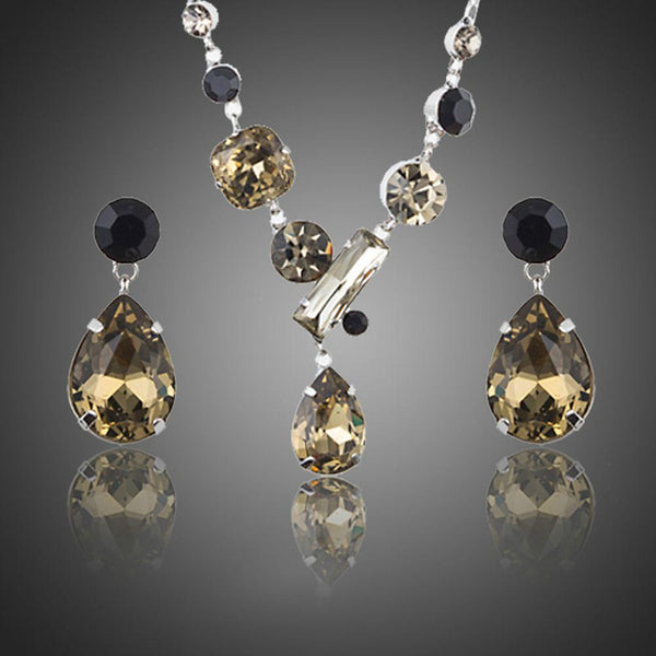 Khaista crystal waterdrop chain pendant necklace earrings set