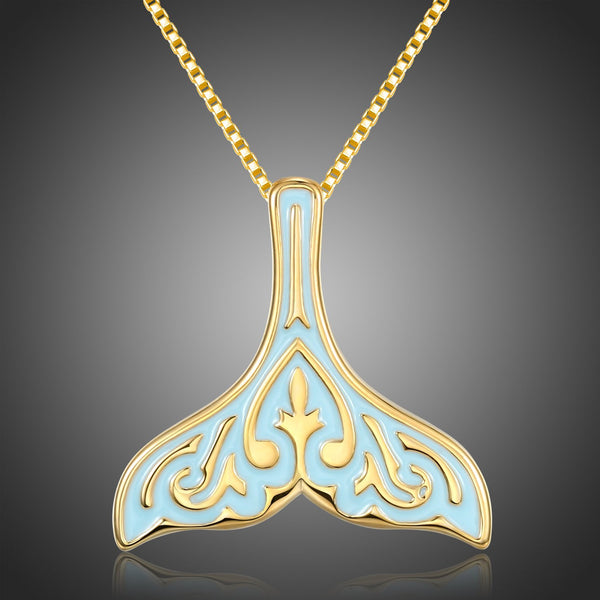 KHAISTA crystal whale fluke pendant necklace on white background