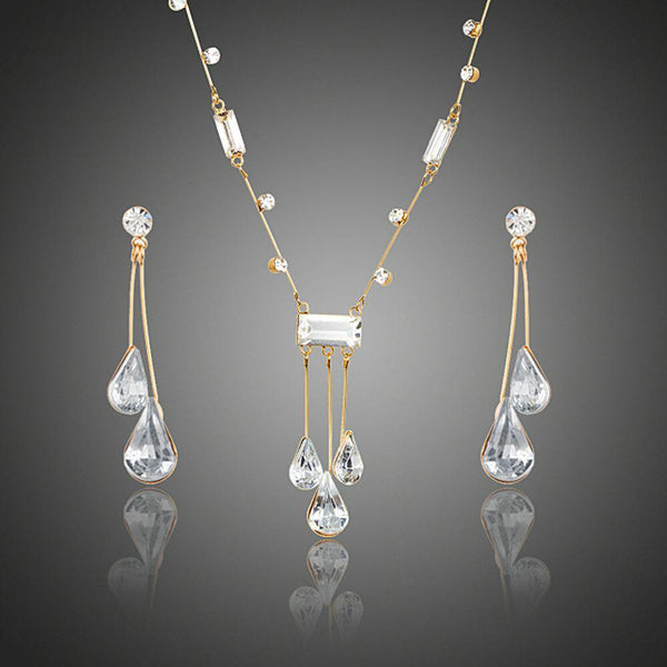 Khaista white crystal waterdrop jewellery set on white background