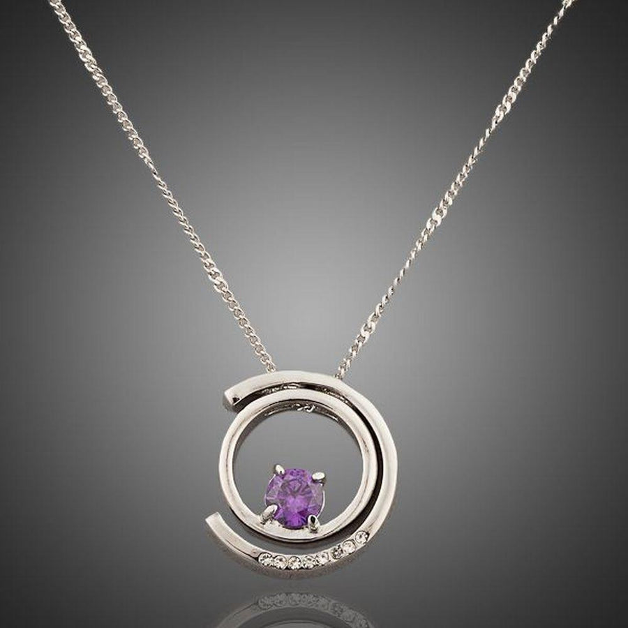 KHAISTA white gold crystal chain necklace on white background