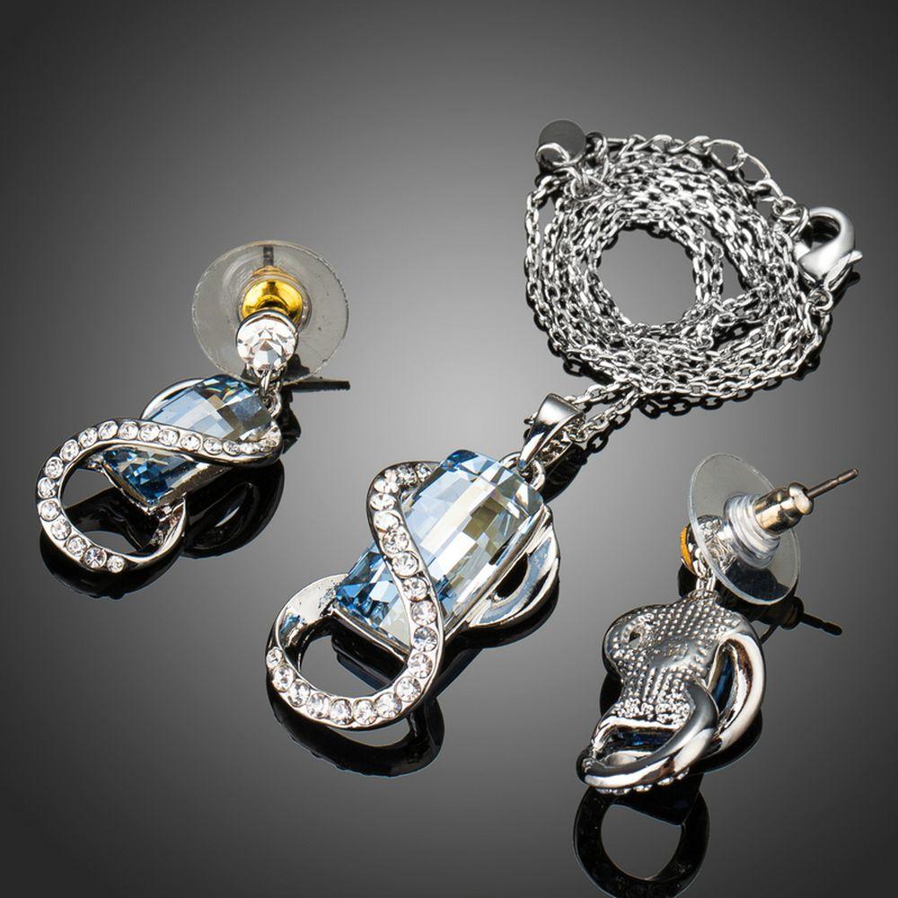 khaista white gold color big blue crystal with necklaces earring jewelry set image 4