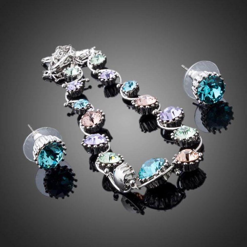 khaista white gold color multi color stellux austrian crystal necklace and earrings set image 4