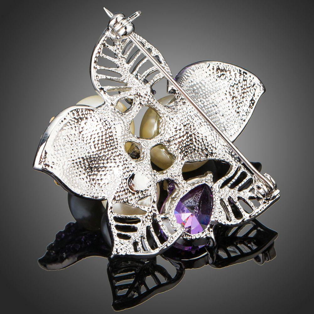 khaista white gold color purple cubic zirconia stimulated pearl flower brooch image 3