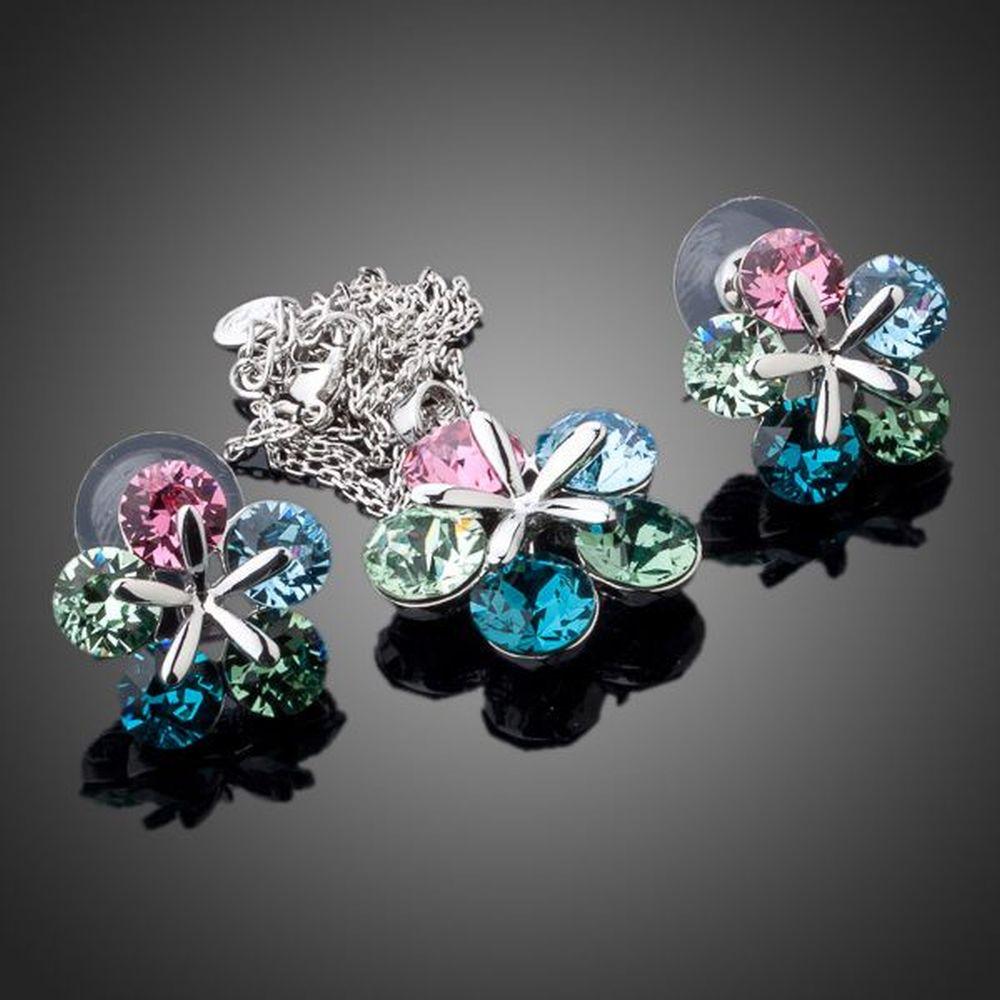 khaista white gold multi color flower stellux austrian necklace and earrings set image 4